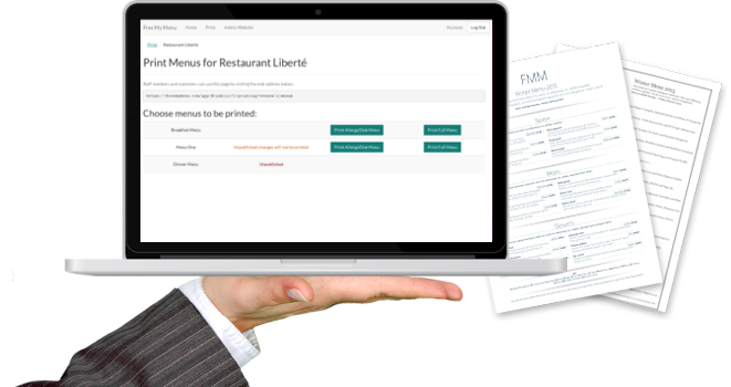 Free My Menu printing interface